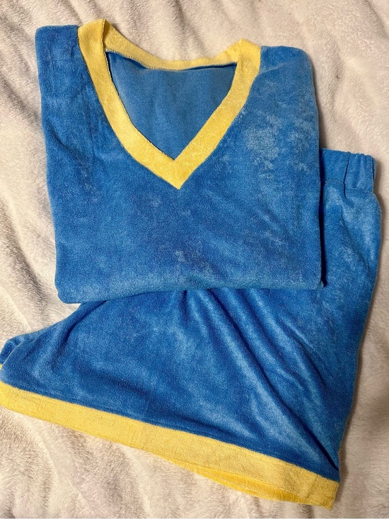 Tankaneo Pants - TANKANEO Blue Yellow Top & Shorts Set XL, Polyester Viscose, V-Neck